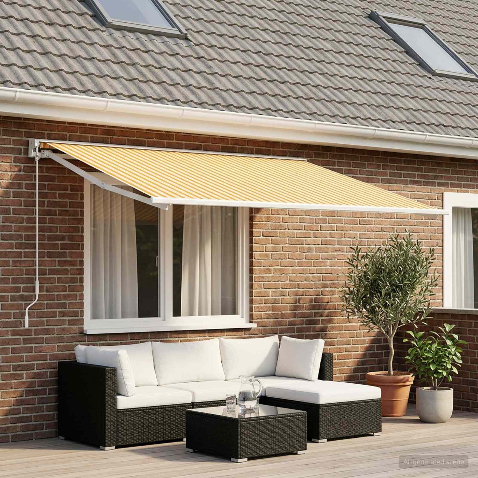 Vervangingsdoek voor zonnescherm Geel en Wit 450 × 350 cm is nu te koop bij PeponiXL, paradijselijk wonen!