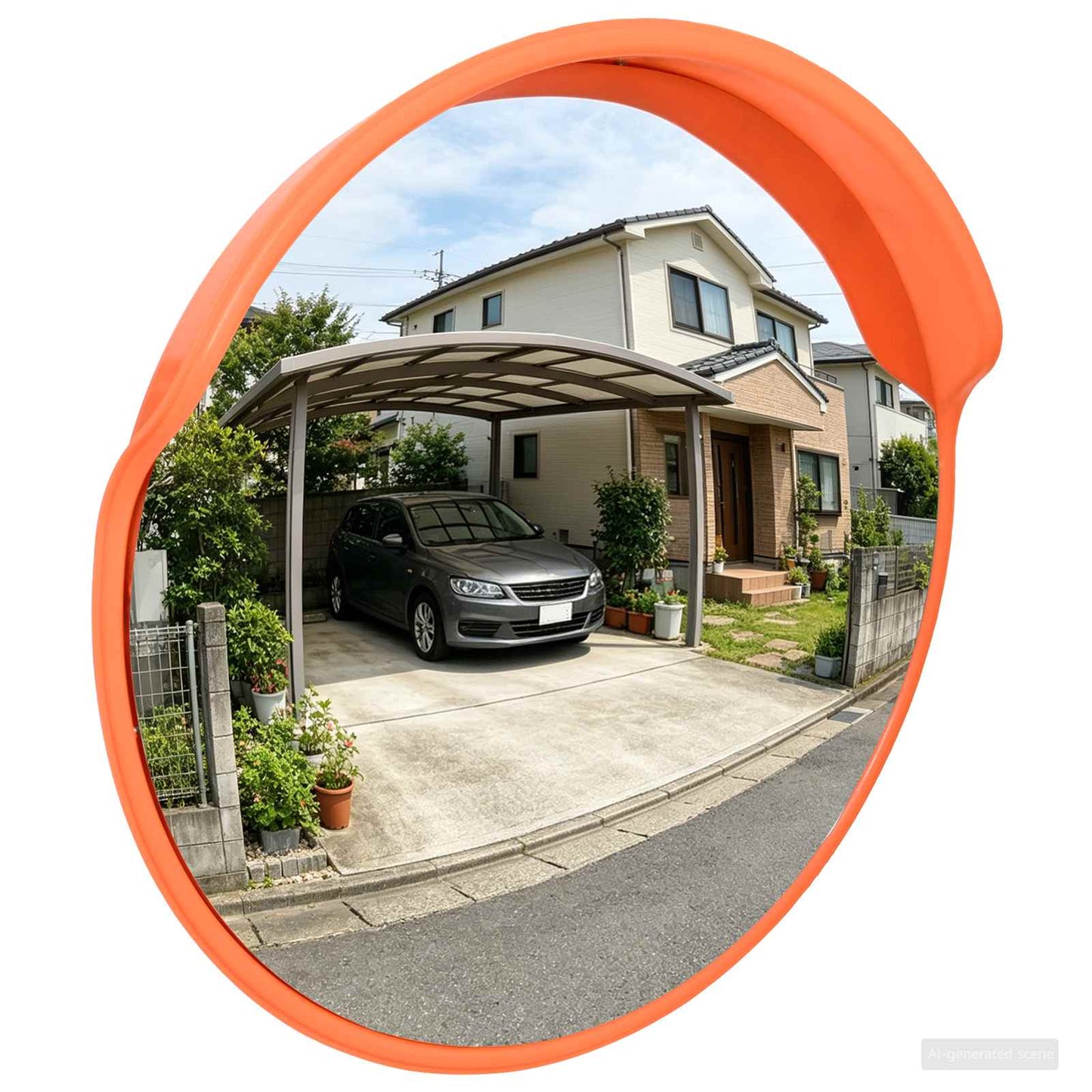 Buiten convex verkeers spiegel Oranje Ø75 cm Polycarbonaat