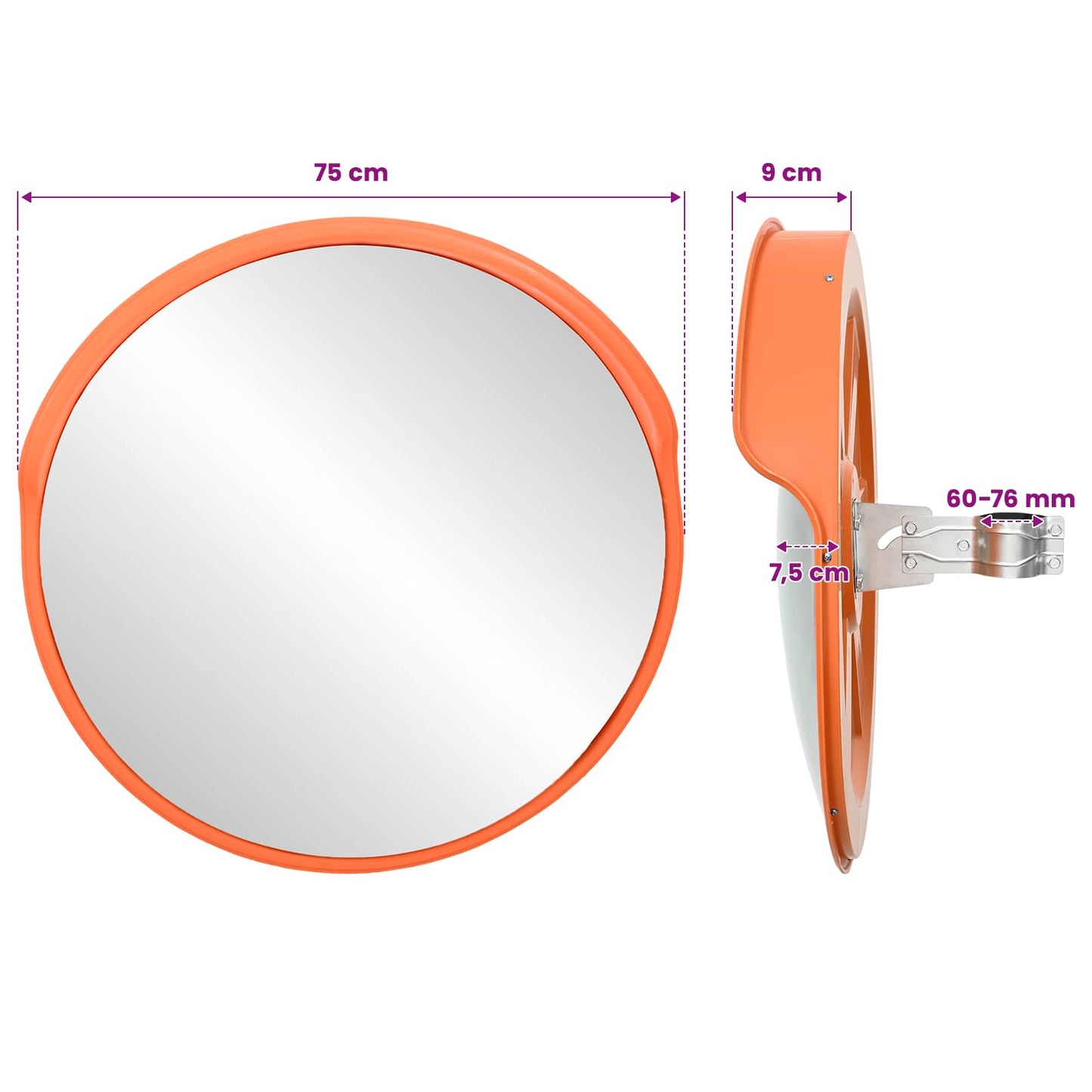 Buiten convex verkeers spiegel Oranje Ø75 cm Polycarbonaat