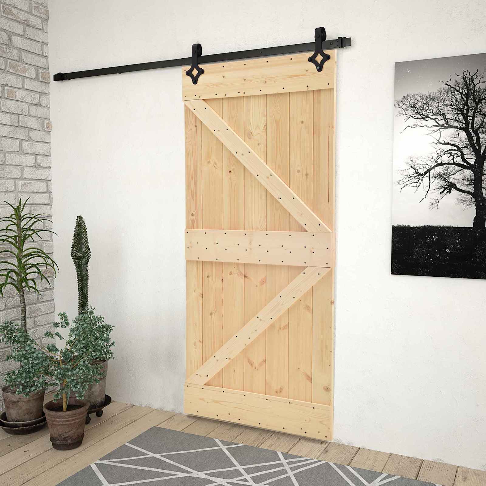 Schuifdeur 80 x 210 cm Massief grenenhout Naturel en Zwart is nu te koop bij PeponiXL, paradijselijk wonen!