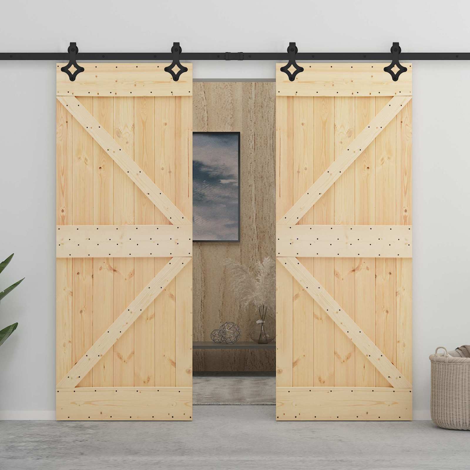 Schuifdeur 90 x 210 cm Massief grenenhout Naturel en Zwart is nu te koop bij PeponiXL, paradijselijk wonen!
