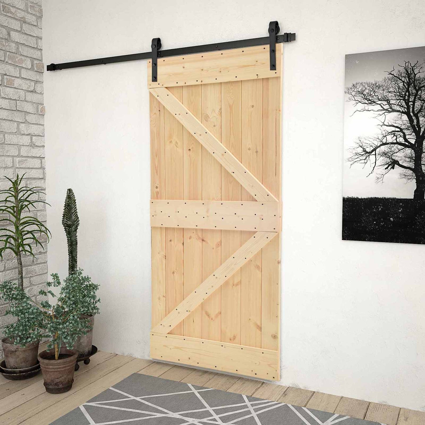 Schuifdeur 90 x 210 cm Massief grenenhout Naturel en Zwart is nu te koop bij PeponiXL, paradijselijk wonen!
