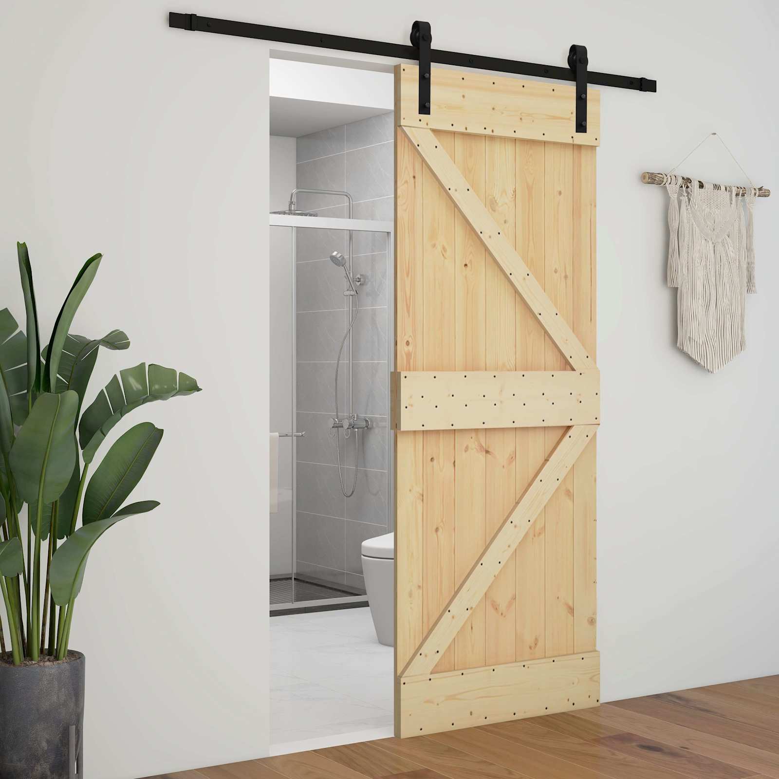 Schuifdeur 90 x 210 cm Massief grenenhout Naturel en Zwart is nu te koop bij PeponiXL, paradijselijk wonen!