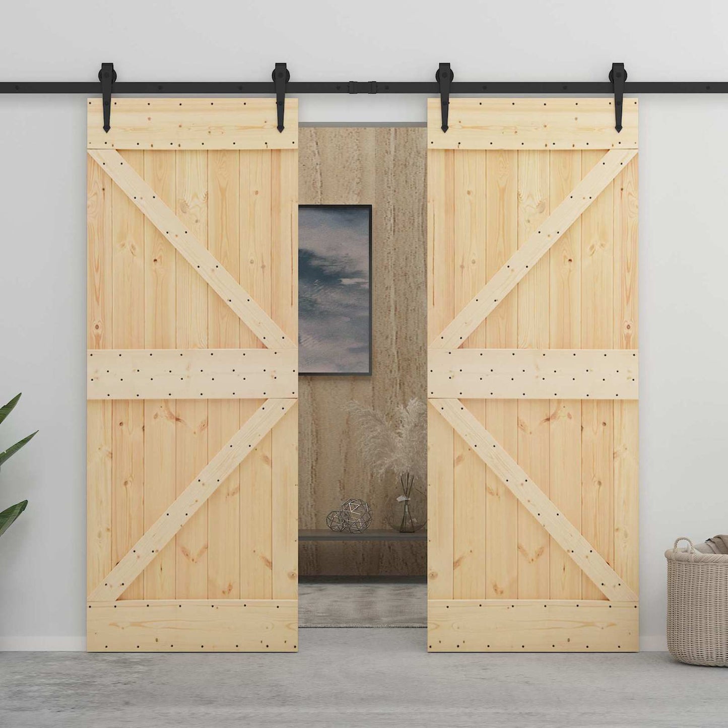 Schuifdeur Naturel en Zwart 100 x 210 cm Massief grenenhout is nu te koop bij PeponiXL, paradijselijk wonen!