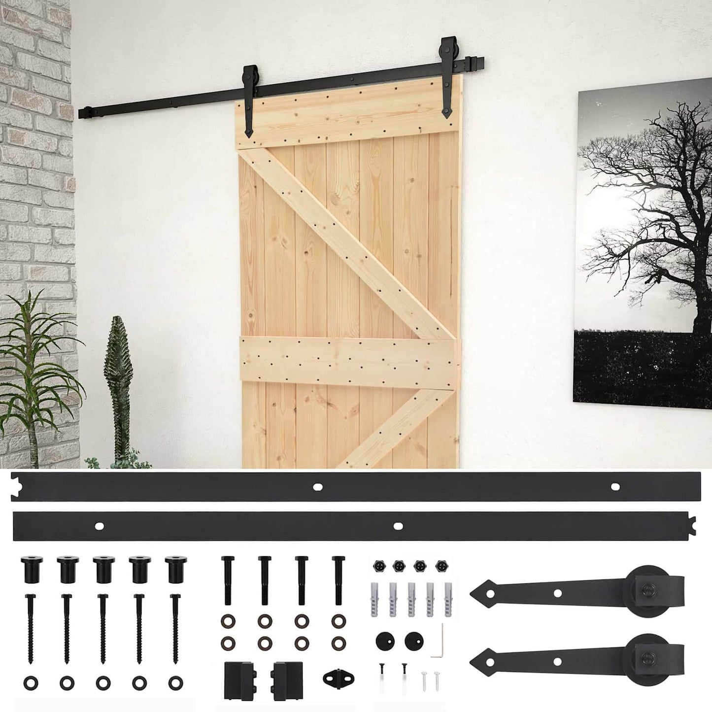 Schuifdeur Naturel en Zwart 100 x 210 cm Massief grenenhout is nu te koop bij PeponiXL, paradijselijk wonen!