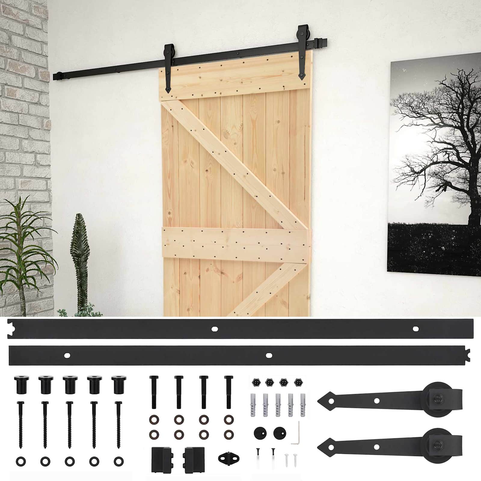 Schuifdeur Naturel en Zwart 100 x 210 cm Massief grenenhout is nu te koop bij PeponiXL, paradijselijk wonen!