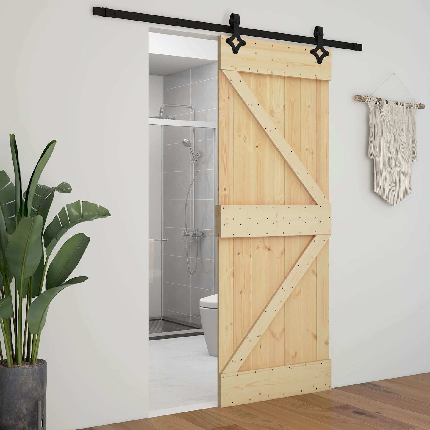 Schuifdeur 100 x 210 cm Massief grenenhout Naturel en Zwart is nu te koop bij PeponiXL, paradijselijk wonen!