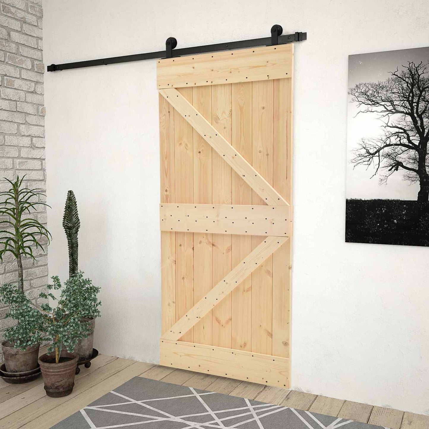 Schuifdeur Naturel en Zwart 100 x 210 cm Massief grenenhout is nu te koop bij PeponiXL, paradijselijk wonen!