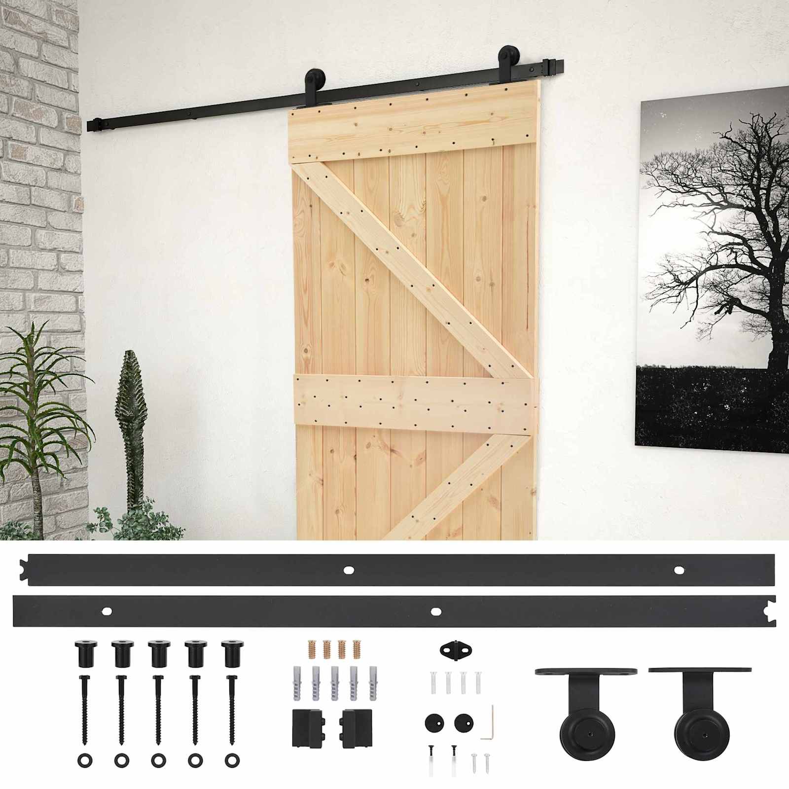 Schuifdeur Naturel en Zwart 100 x 210 cm Massief grenenhout is nu te koop bij PeponiXL, paradijselijk wonen!