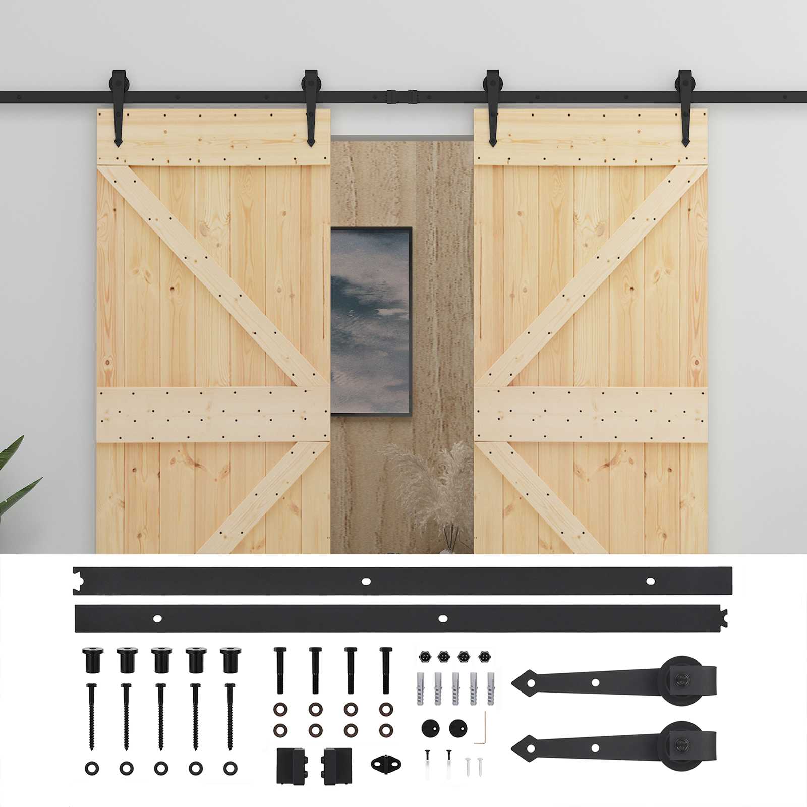 Schuifdeur 2 pcs Naturel en Zwart Massief grenenhout is nu te koop bij PeponiXL, paradijselijk wonen!