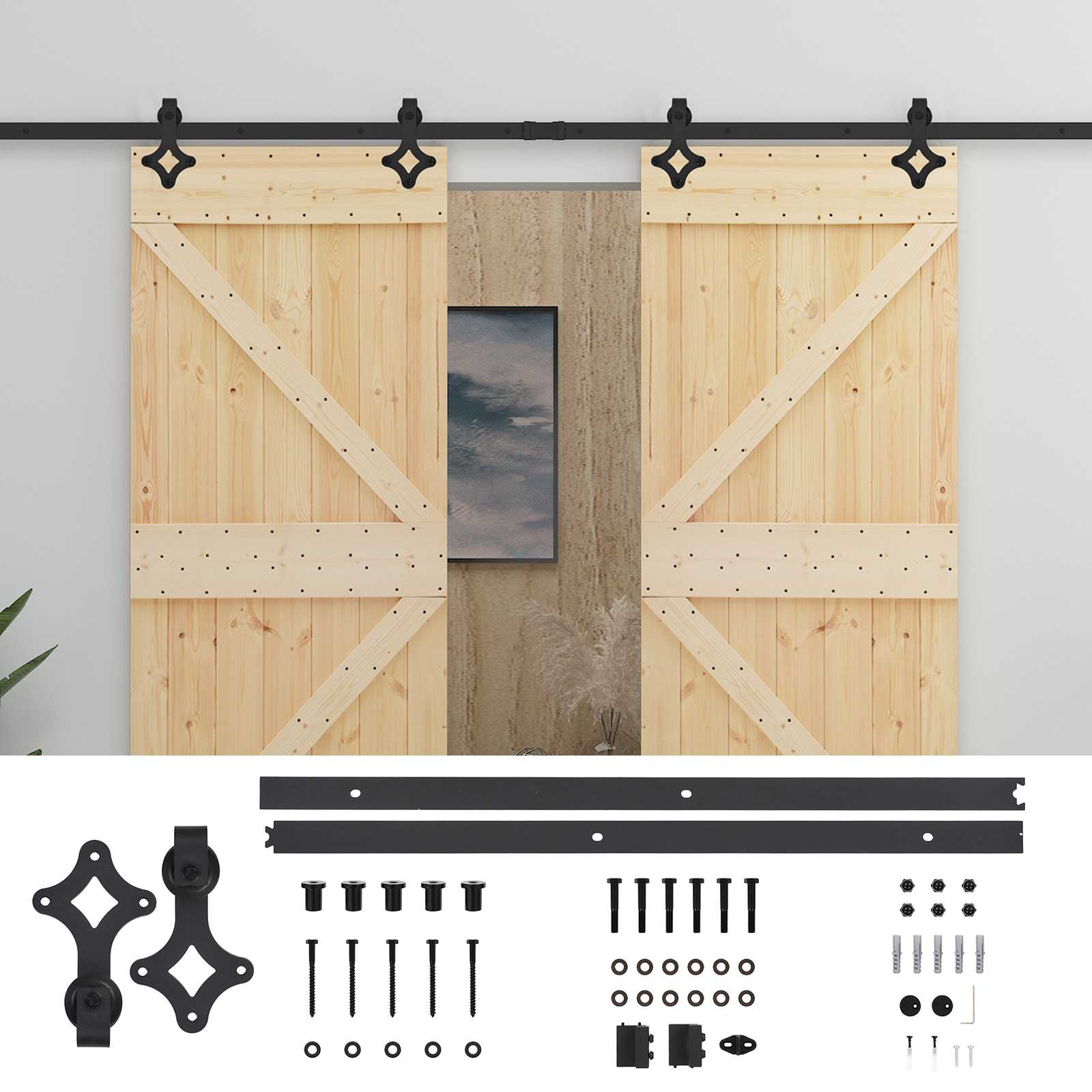 Schuifdeur 2 pcs Naturel en Zwart Massief grenenhout is nu te koop bij PeponiXL, paradijselijk wonen!