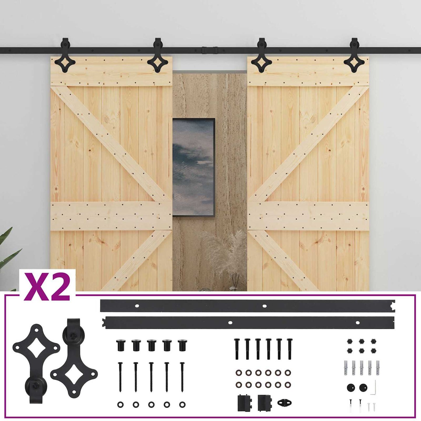 Schuifdeur 2 pcs Naturel en Zwart Massief grenenhout is nu te koop bij PeponiXL, paradijselijk wonen!