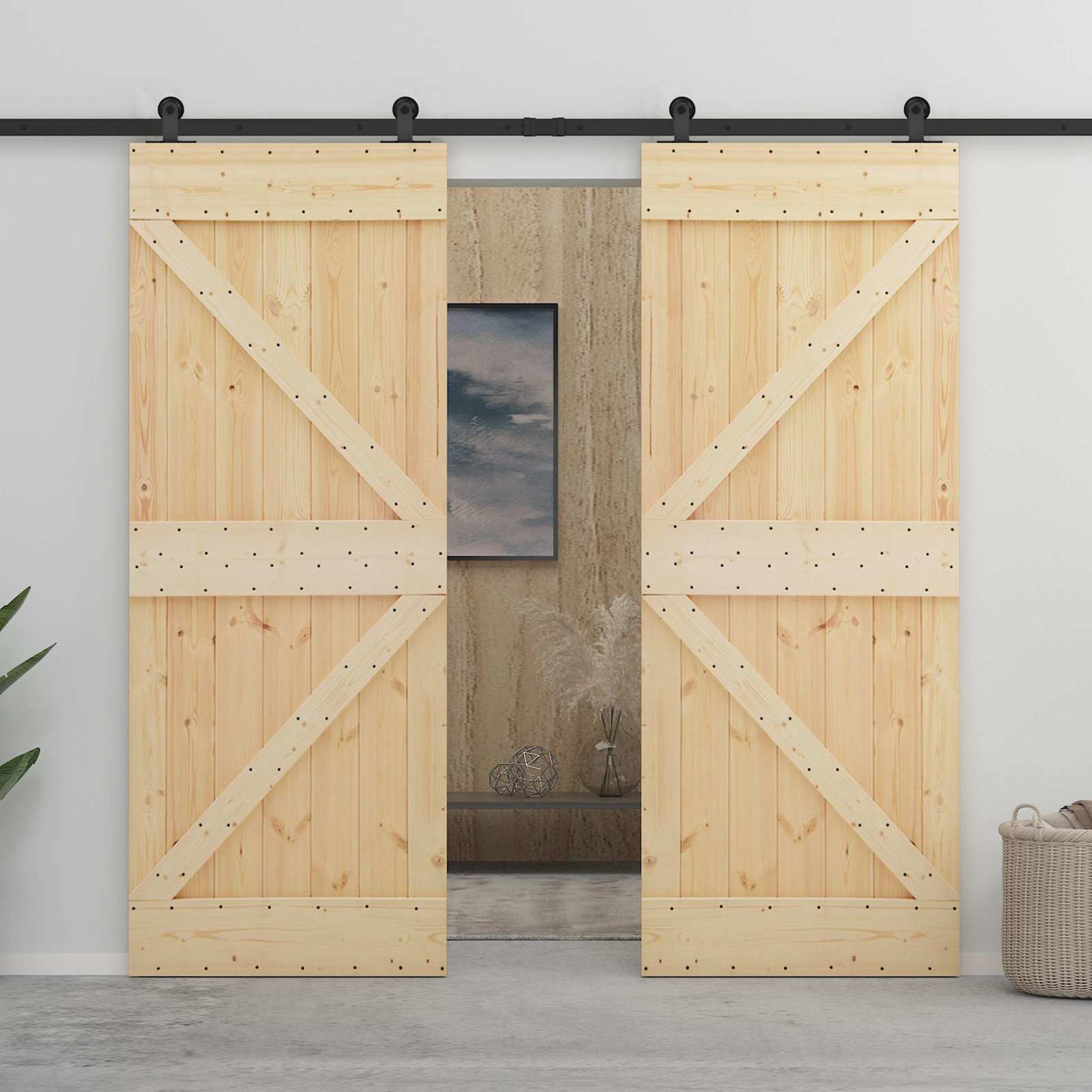 Schuifdeur 2 pcs Naturel en Zwart Massief grenenhout is nu te koop bij PeponiXL, paradijselijk wonen!