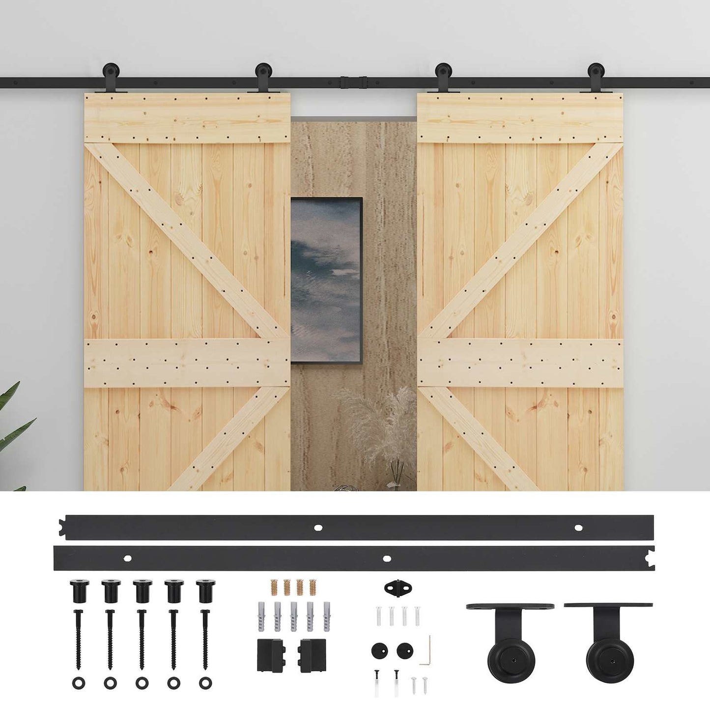 Schuifdeur 2 pcs Naturel en Zwart Massief grenenhout is nu te koop bij PeponiXL, paradijselijk wonen!