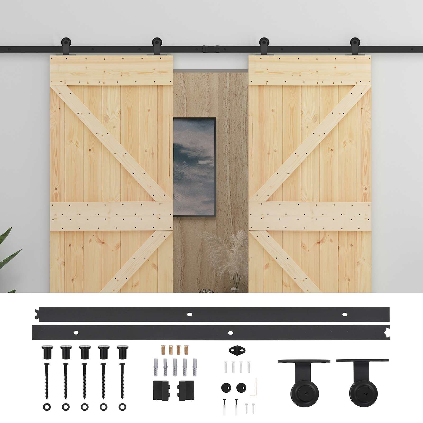 Schuifdeur 2 pcs Naturel en Zwart Massief grenenhout is nu te koop bij PeponiXL, paradijselijk wonen!