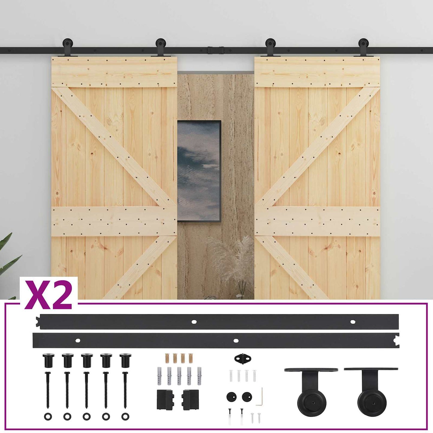 Schuifdeur 2 pcs Naturel en Zwart Massief grenenhout is nu te koop bij PeponiXL, paradijselijk wonen!