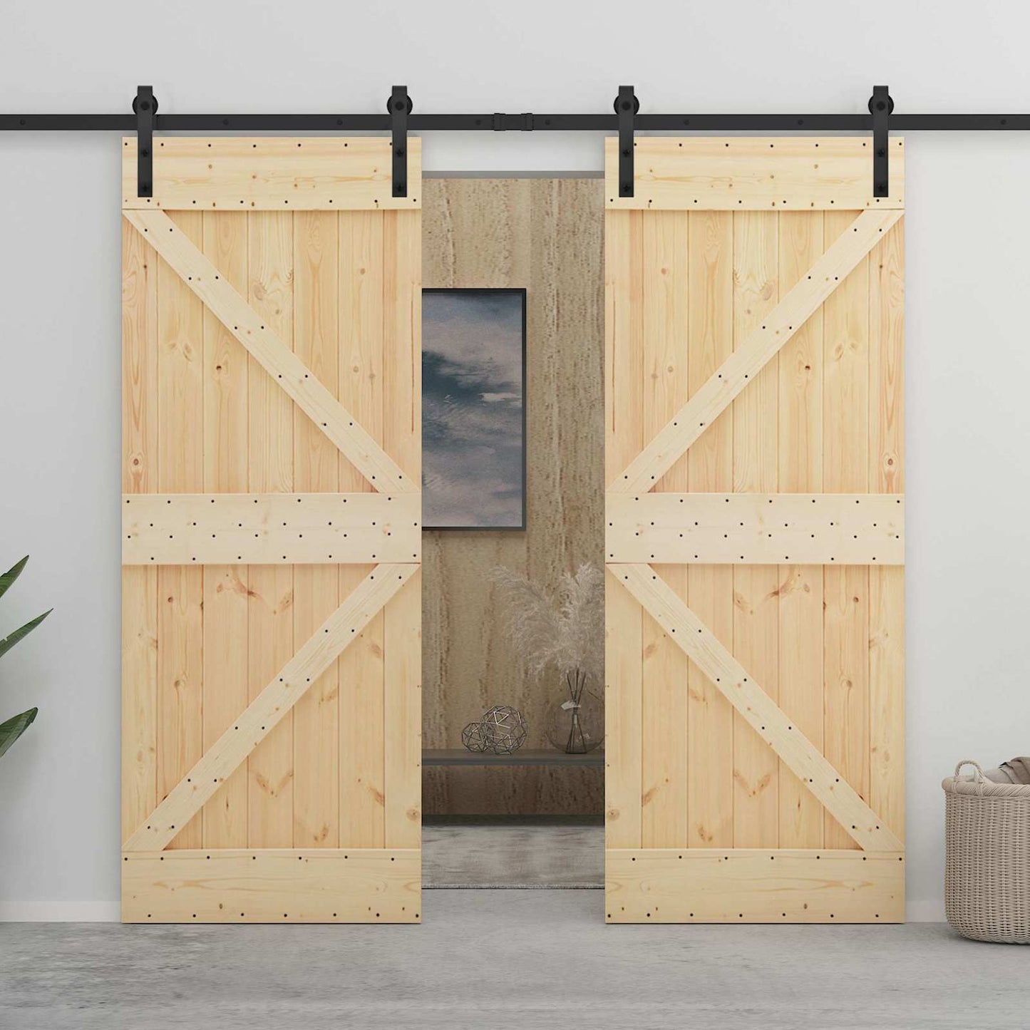 Schuifdeur 2 pcs Naturel en Zwart Massief grenenhout is nu te koop bij PeponiXL, paradijselijk wonen!
