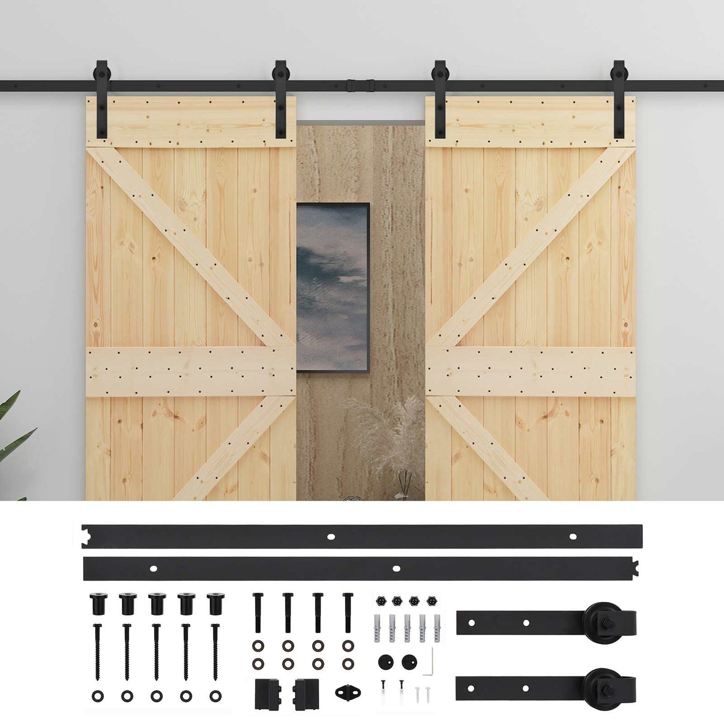 Schuifdeur 2 pcs Naturel en Zwart Massief grenenhout is nu te koop bij PeponiXL, paradijselijk wonen!