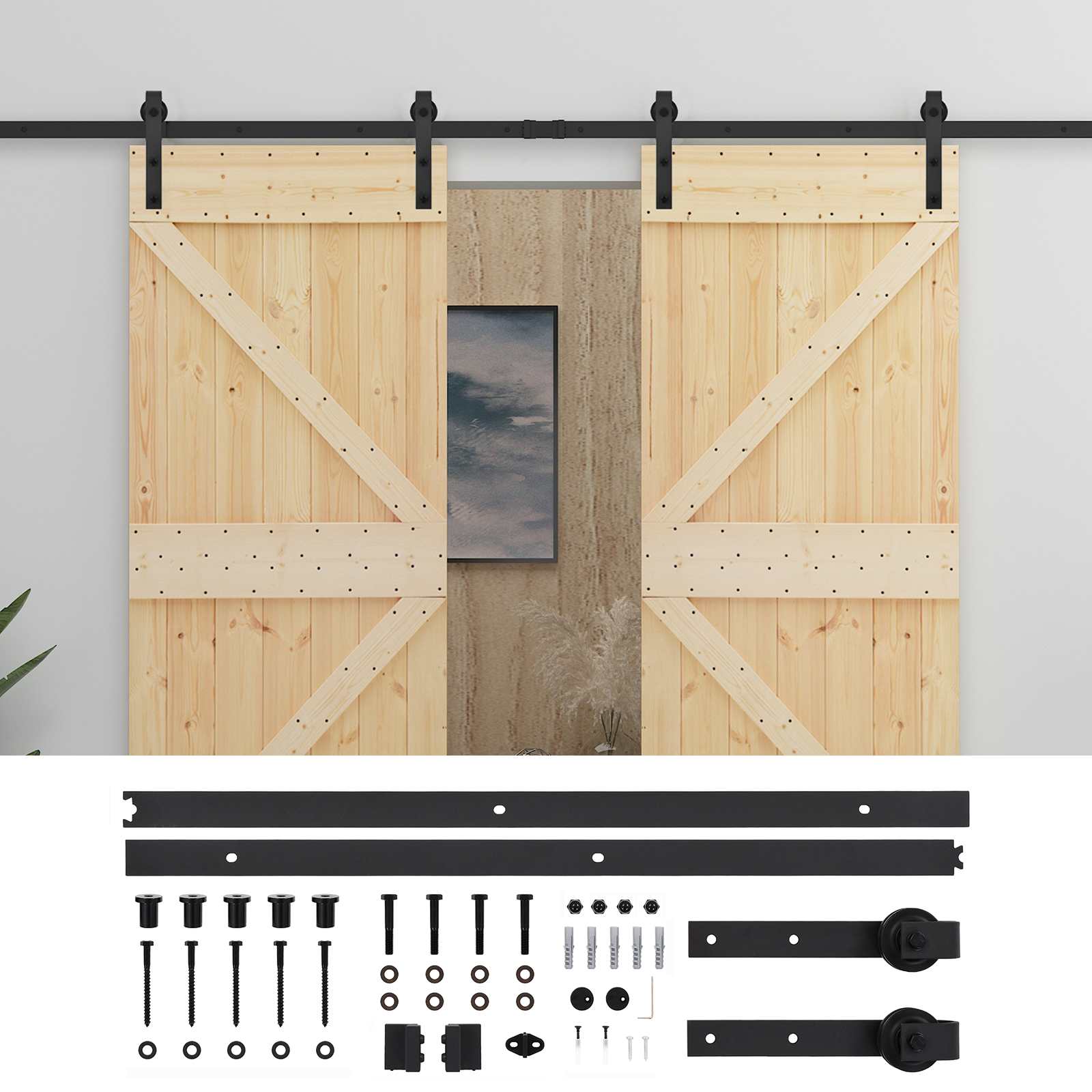 Schuifdeur 2 pcs Naturel en Zwart Massief grenenhout is nu te koop bij PeponiXL, paradijselijk wonen!