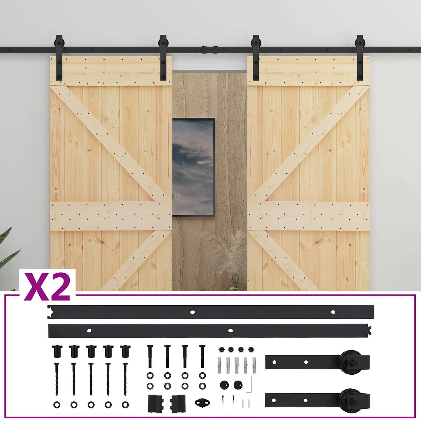 Schuifdeur 2 pcs Naturel en Zwart Massief grenenhout is nu te koop bij PeponiXL, paradijselijk wonen!