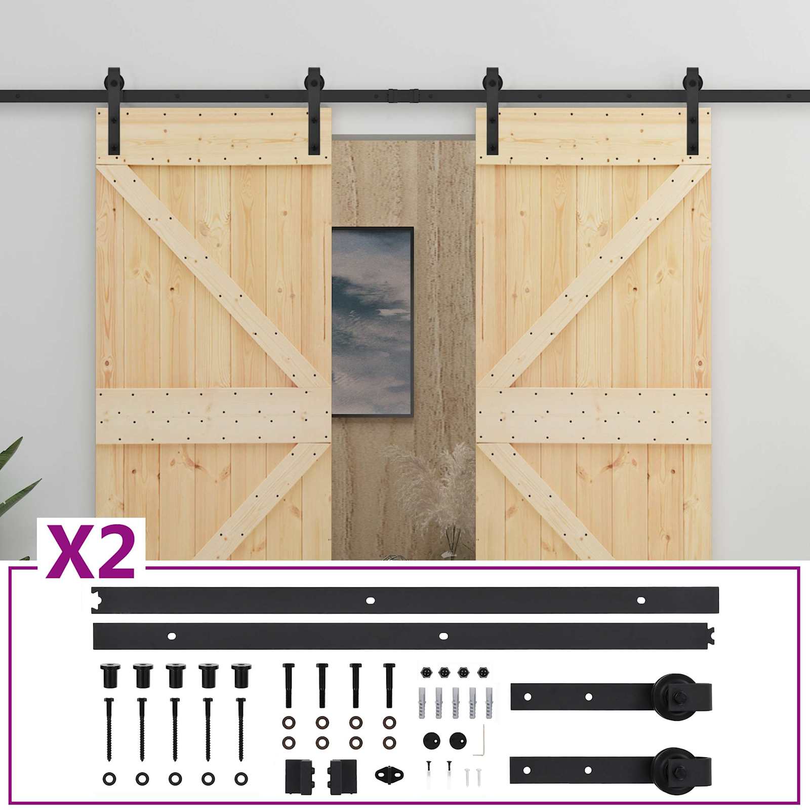 Schuifdeur 2 pcs Naturel en Zwart Massief grenenhout is nu te koop bij PeponiXL, paradijselijk wonen!