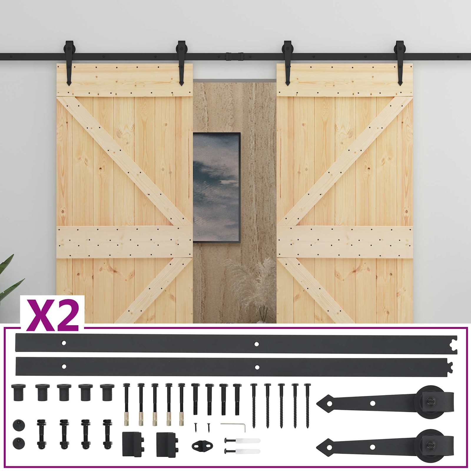 Schuifdeur 2 pcs 90 x 210 cm Massief grenenhout is nu te koop bij PeponiXL, paradijselijk wonen!