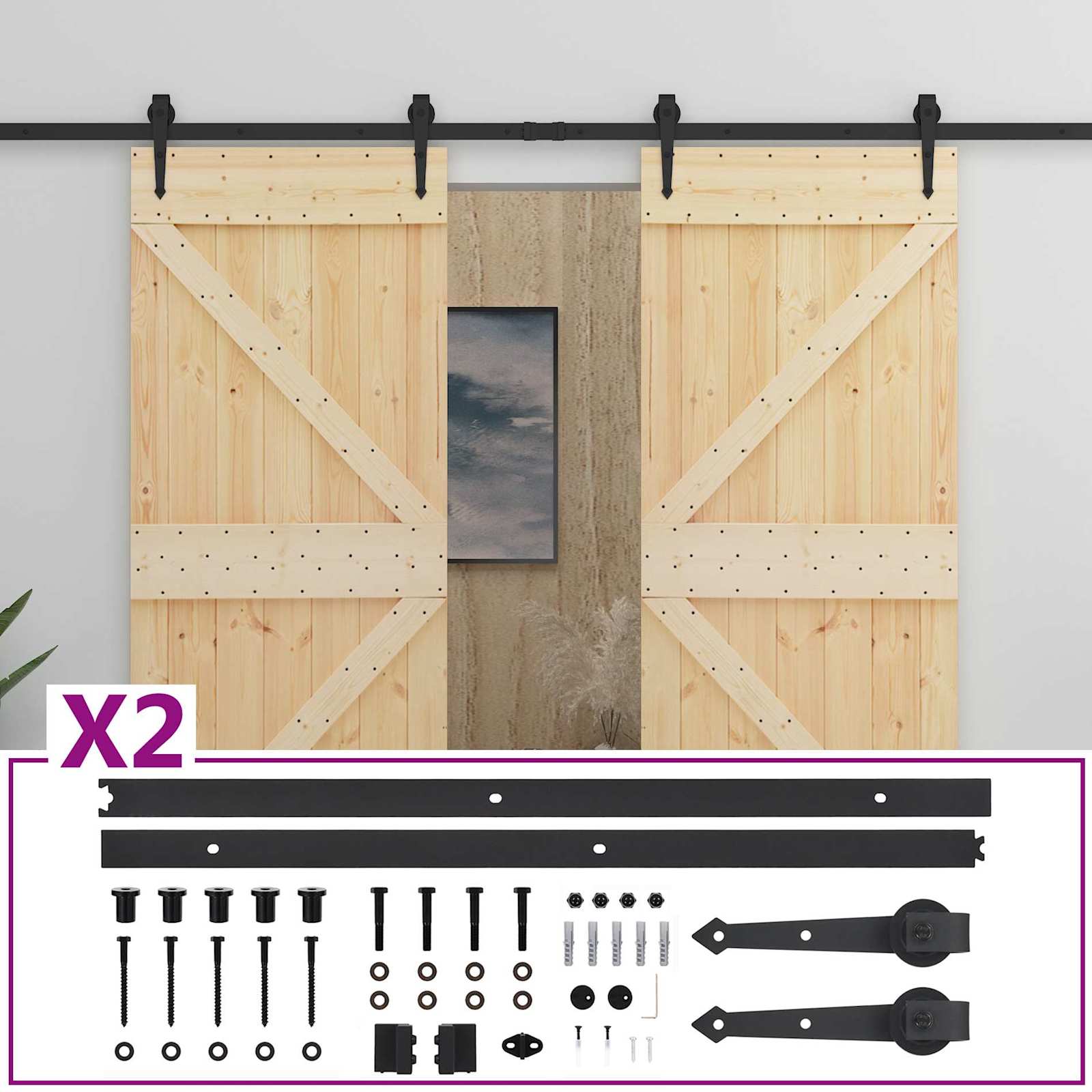 Schuifdeur 2 pcs Naturel en Zwart Massief grenenhout is nu te koop bij PeponiXL, paradijselijk wonen!