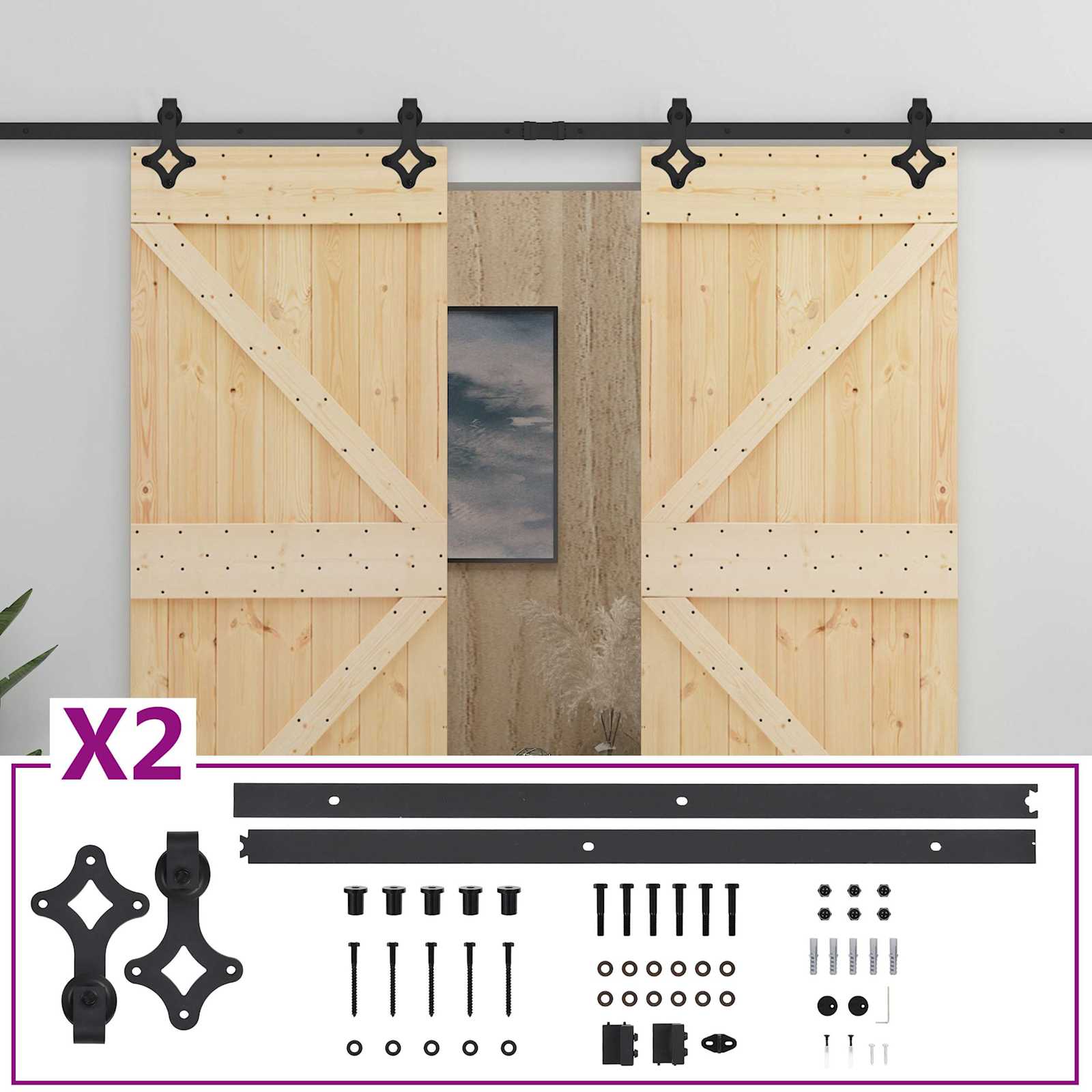 Schuifdeur 2 pcs 100 x 210 cm Massief grenenhout is nu te koop bij PeponiXL, paradijselijk wonen!