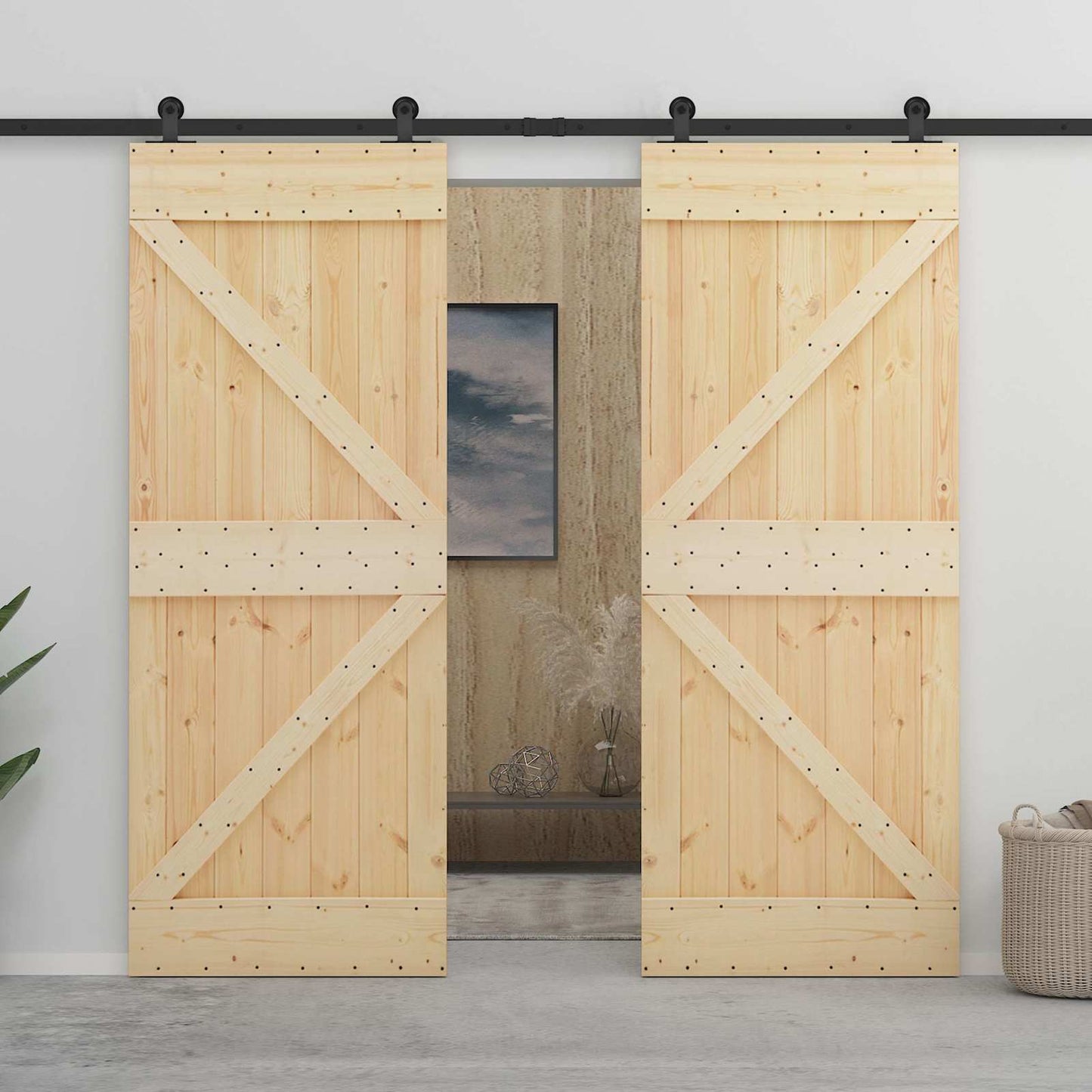 Schuifdeur 2 pcs Naturel en Zwart Massief grenenhout is nu te koop bij PeponiXL, paradijselijk wonen!