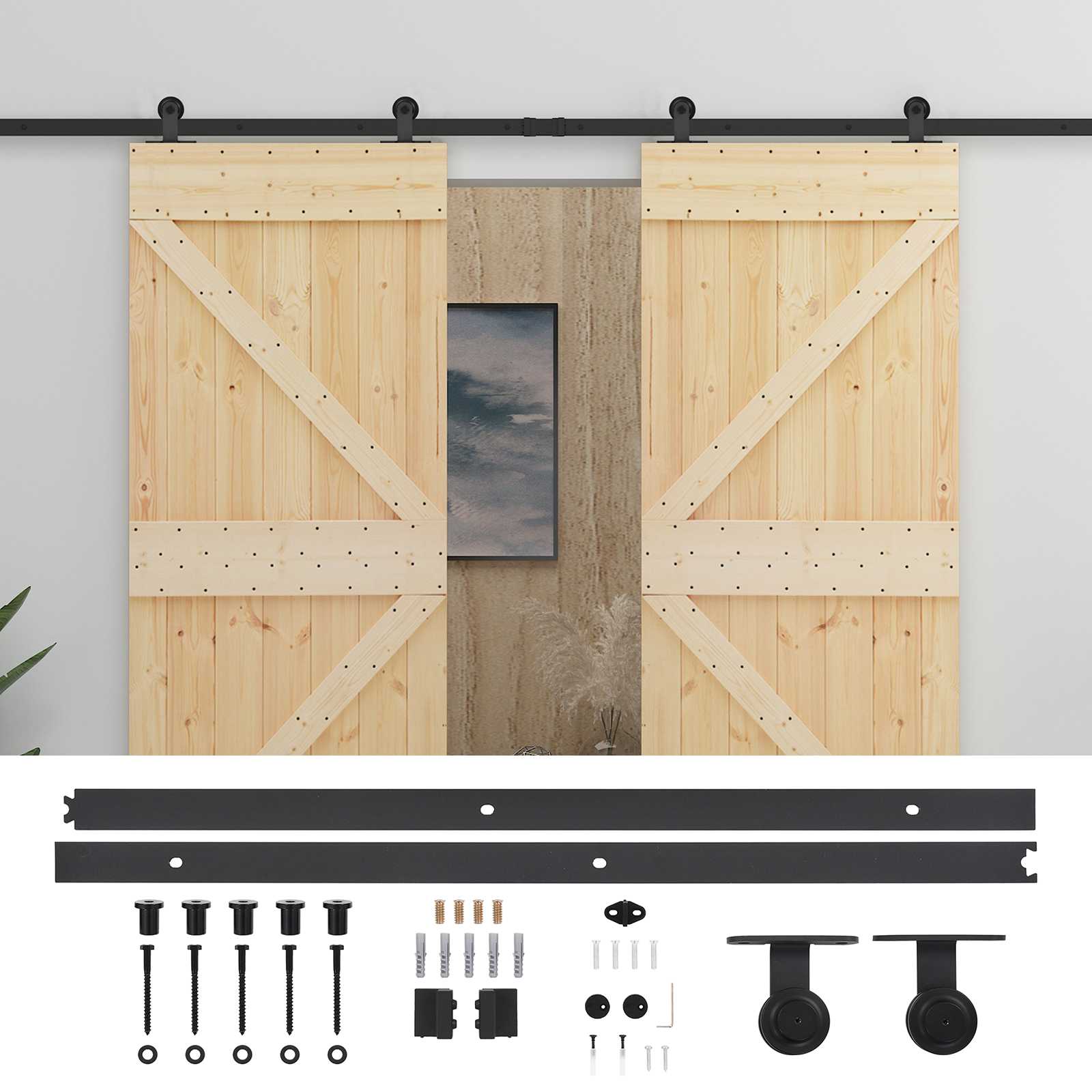 Schuifdeur 2 pcs Naturel en Zwart Massief grenenhout is nu te koop bij PeponiXL, paradijselijk wonen!