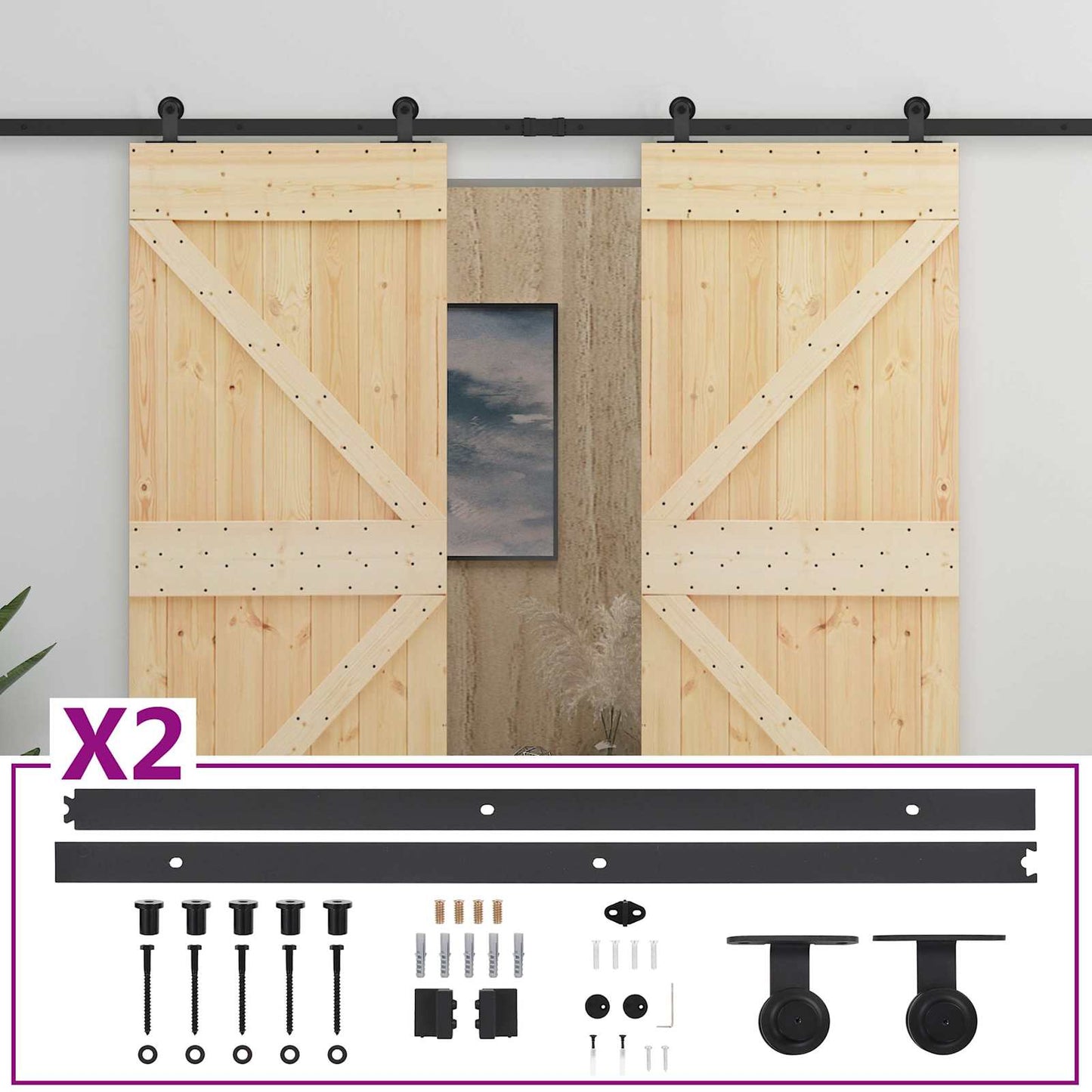 Schuifdeur 2 pcs Naturel en Zwart Massief grenenhout is nu te koop bij PeponiXL, paradijselijk wonen!