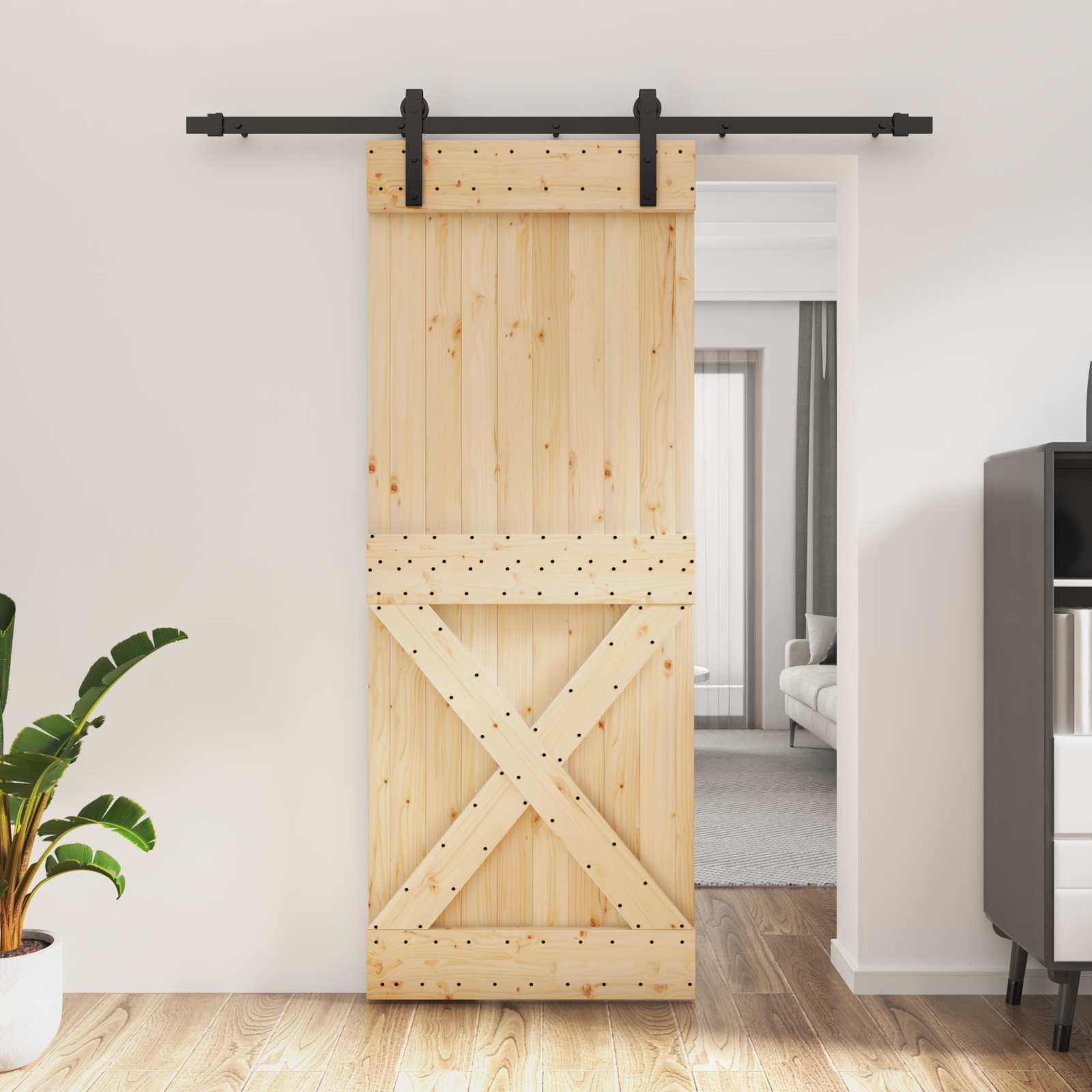 Schuifdeur Naturel en Zwart 80 x 210 cm Massief Grenenhout is nu te koop bij PeponiXL, paradijselijk wonen!