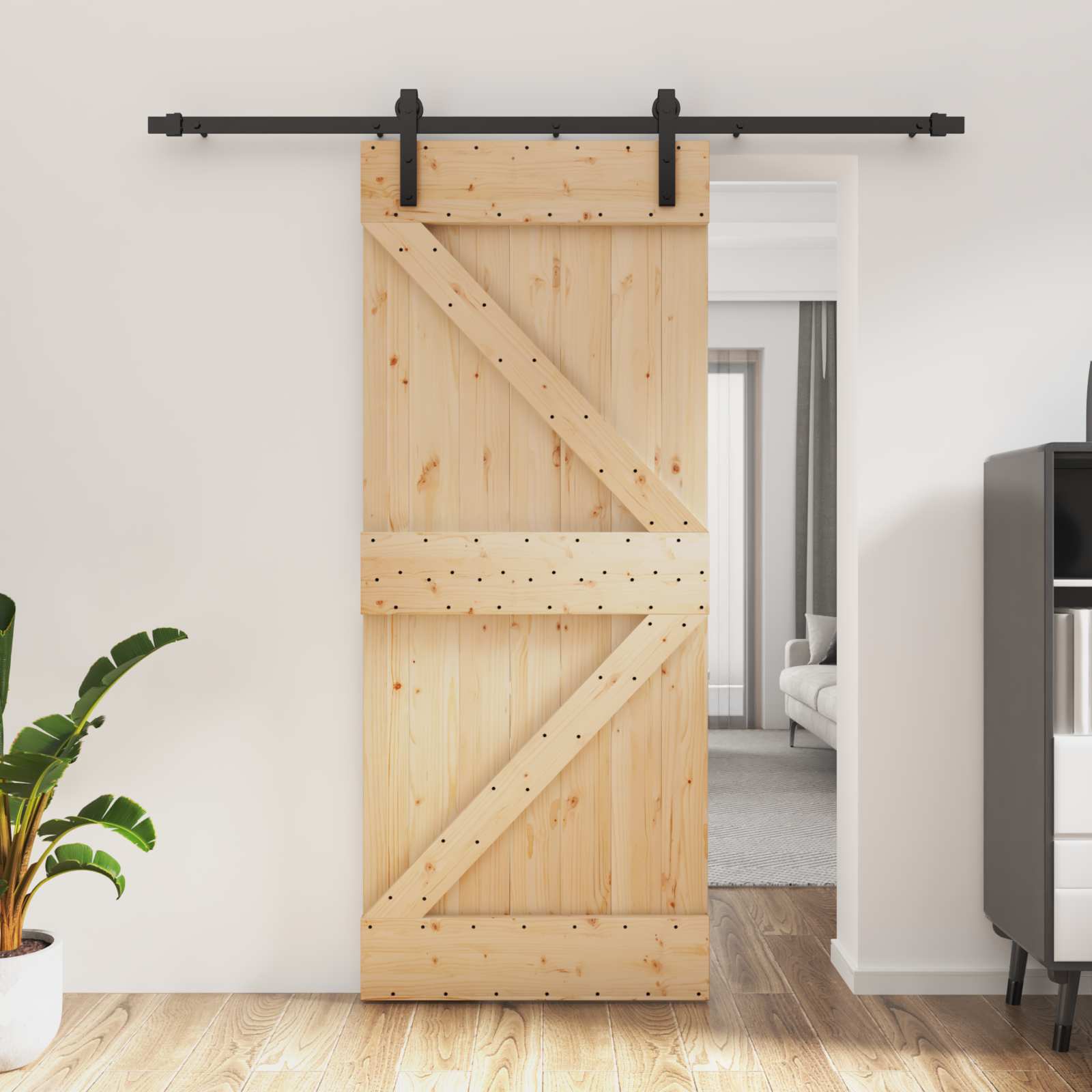 Schuifdeur Naturel en Zwart 85 x 210 cm Massief Grenenhout is nu te koop bij PeponiXL, paradijselijk wonen!
