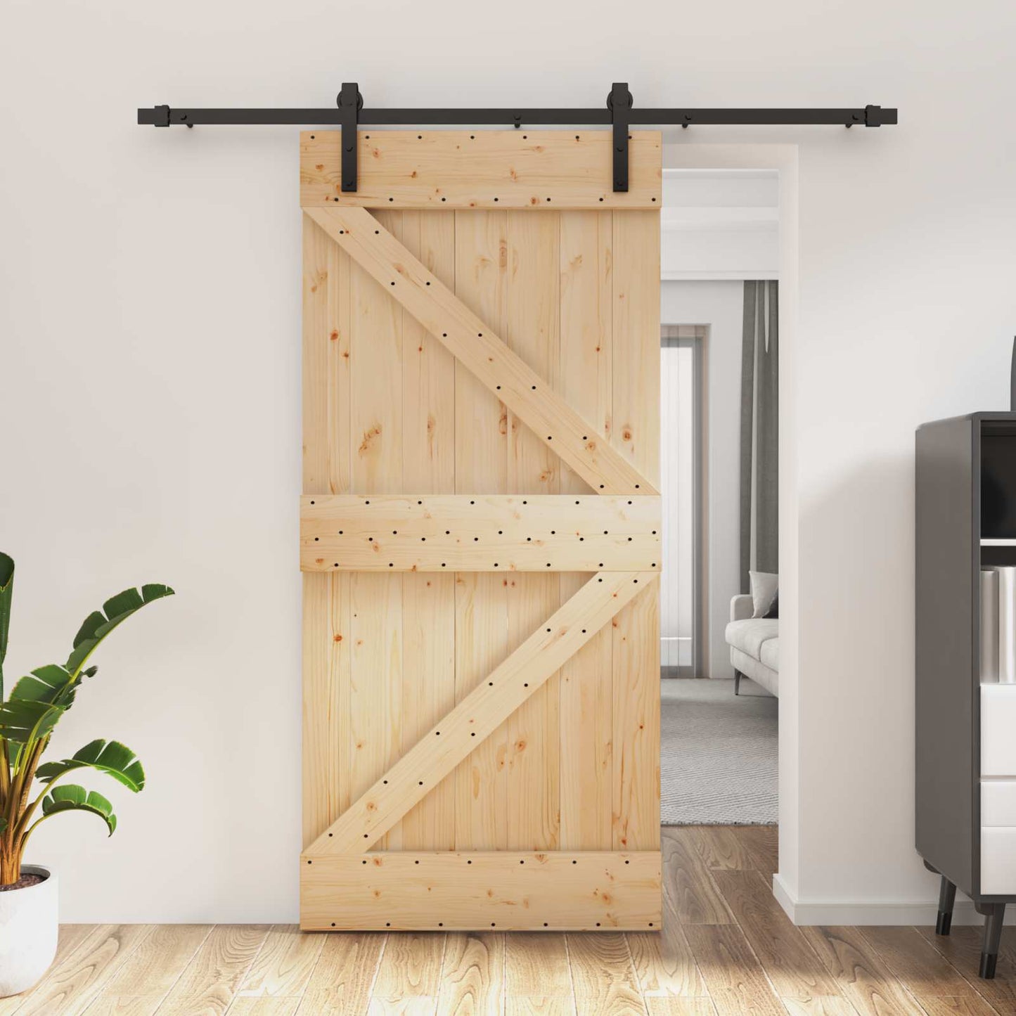Schuifdeur Naturel en Zwart 95 x 210 cm Massief Grenenhout is nu te koop bij PeponiXL, paradijselijk wonen!