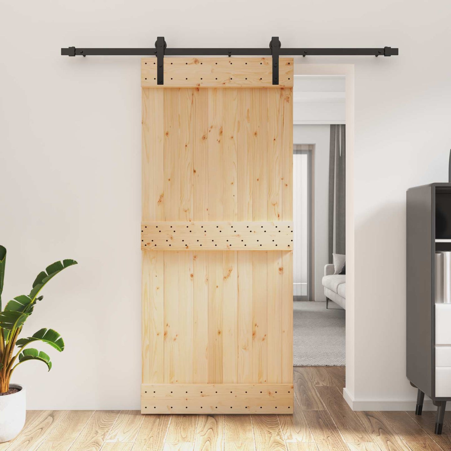 Schuifdeur Naturel en Zwart 90 x 210 cm Massief Grenenhout is nu te koop bij PeponiXL, paradijselijk wonen!