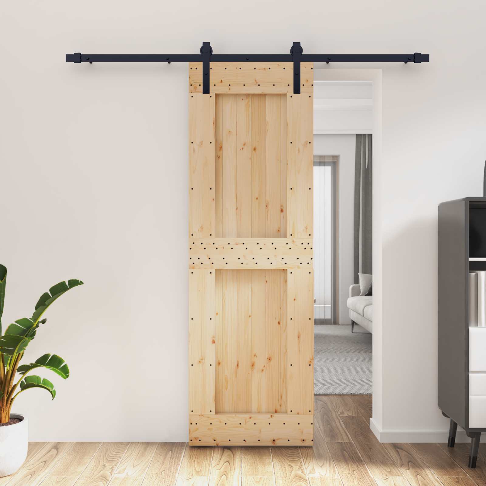 Schuifdeur Naturel en Zwart 70 x 210 cm Massief Grenenhout is nu te koop bij PeponiXL, paradijselijk wonen!