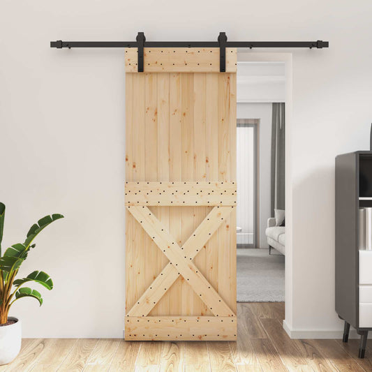 Schuifdeur Naturel en Zwart 80 x 210 cm Massief Grenenhout is nu te koop bij PeponiXL, paradijselijk wonen!
