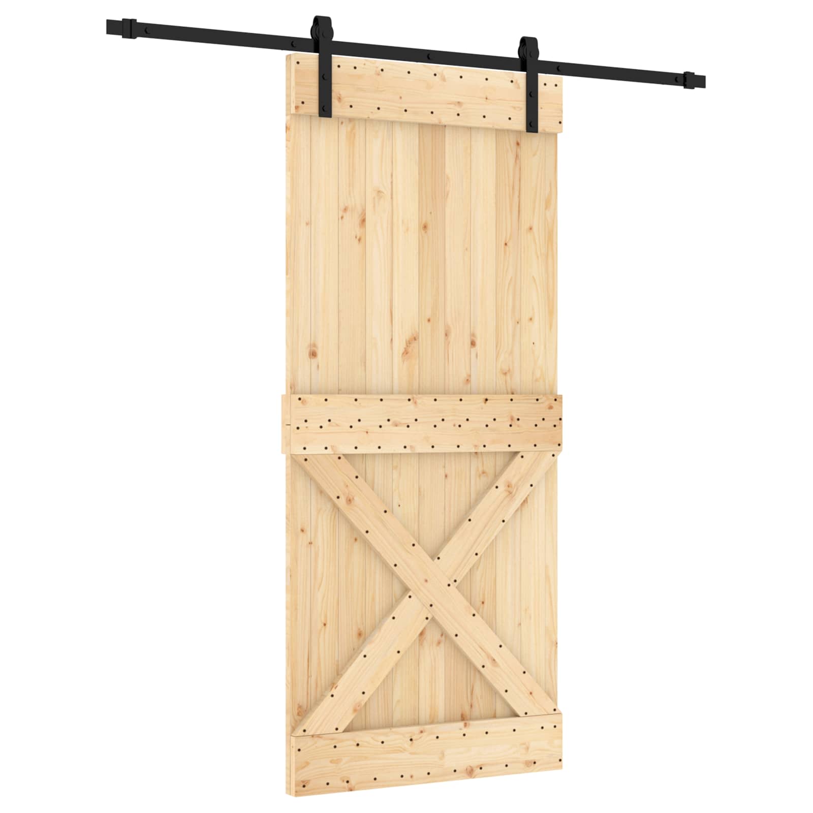 Schuifdeur Naturel en Zwart 90 x 210 cm Massief Grenenhout is nu te koop bij PeponiXL, paradijselijk wonen!