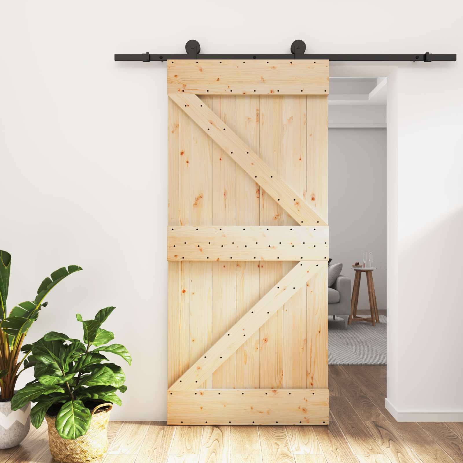 Schuifdeur Naturel en Zwart 95 x 210 cm Massief Grenenhout is nu te koop bij PeponiXL, paradijselijk wonen!