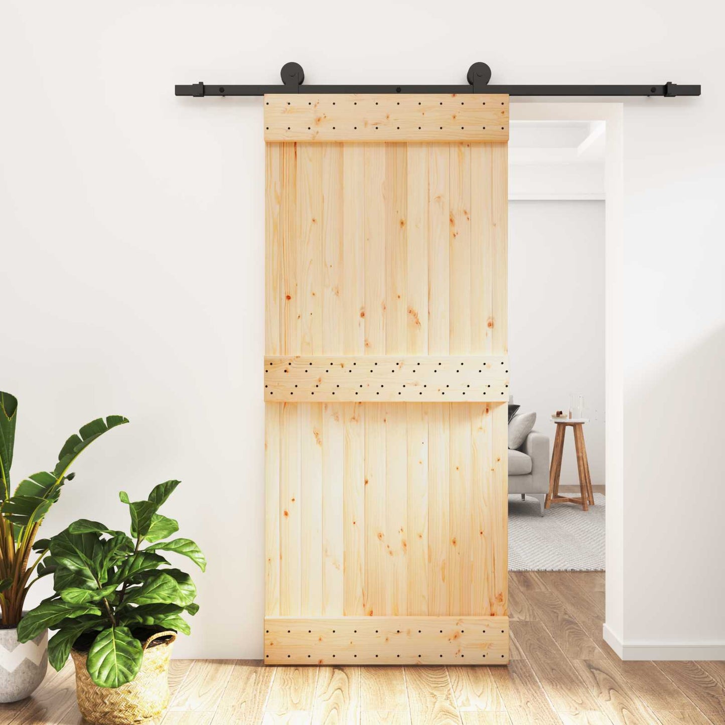 Schuifdeur Naturel en Zwart 90 x 210 cm Massief Grenenhout is nu te koop bij PeponiXL, paradijselijk wonen!