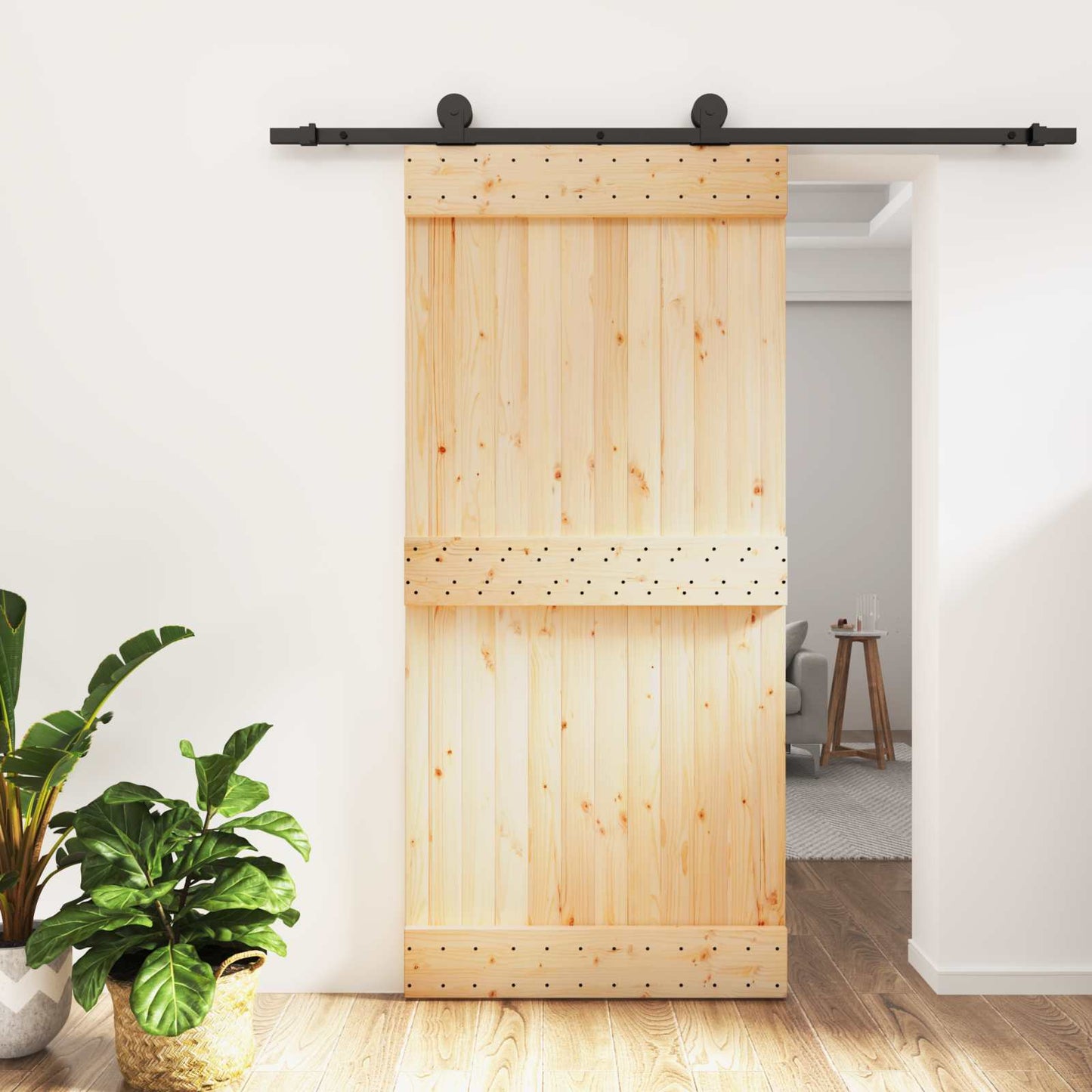 Schuifdeur Naturel en Zwart 95 x 210 cm Massief Grenenhout is nu te koop bij PeponiXL, paradijselijk wonen!