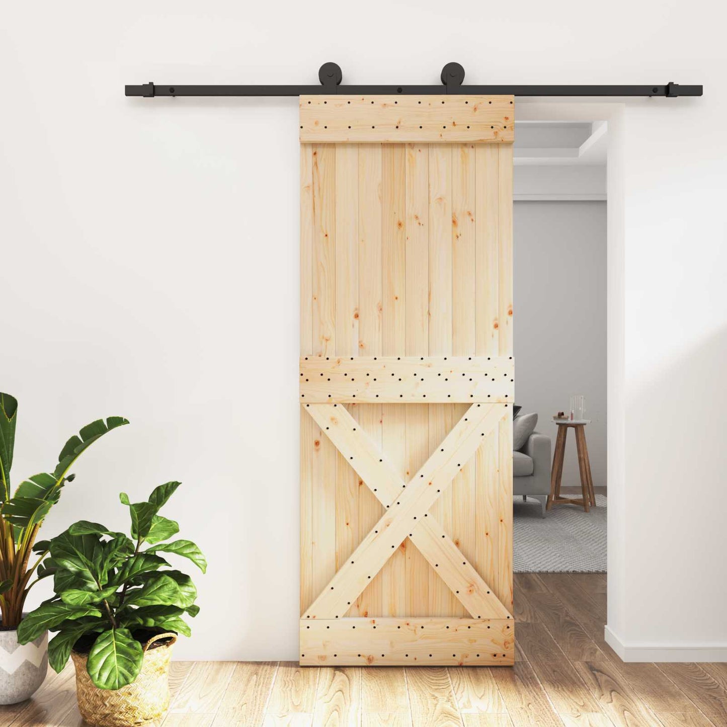 Schuifdeur Naturel en Zwart 80 x 210 cm Massief Grenenhout is nu te koop bij PeponiXL, paradijselijk wonen!