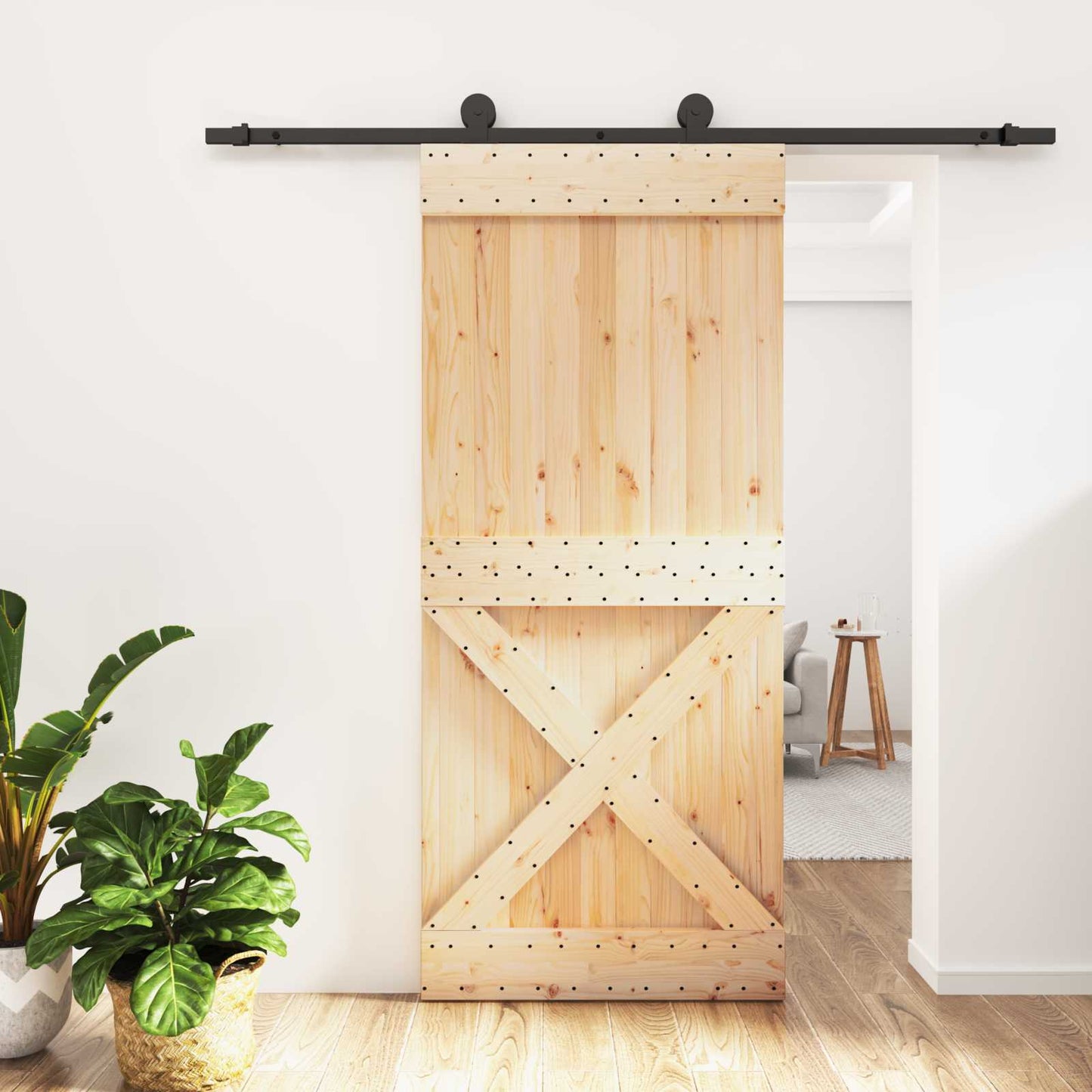 Schuifdeur Naturel en Zwart 90 x 210 cm Massief Grenenhout is nu te koop bij PeponiXL, paradijselijk wonen!