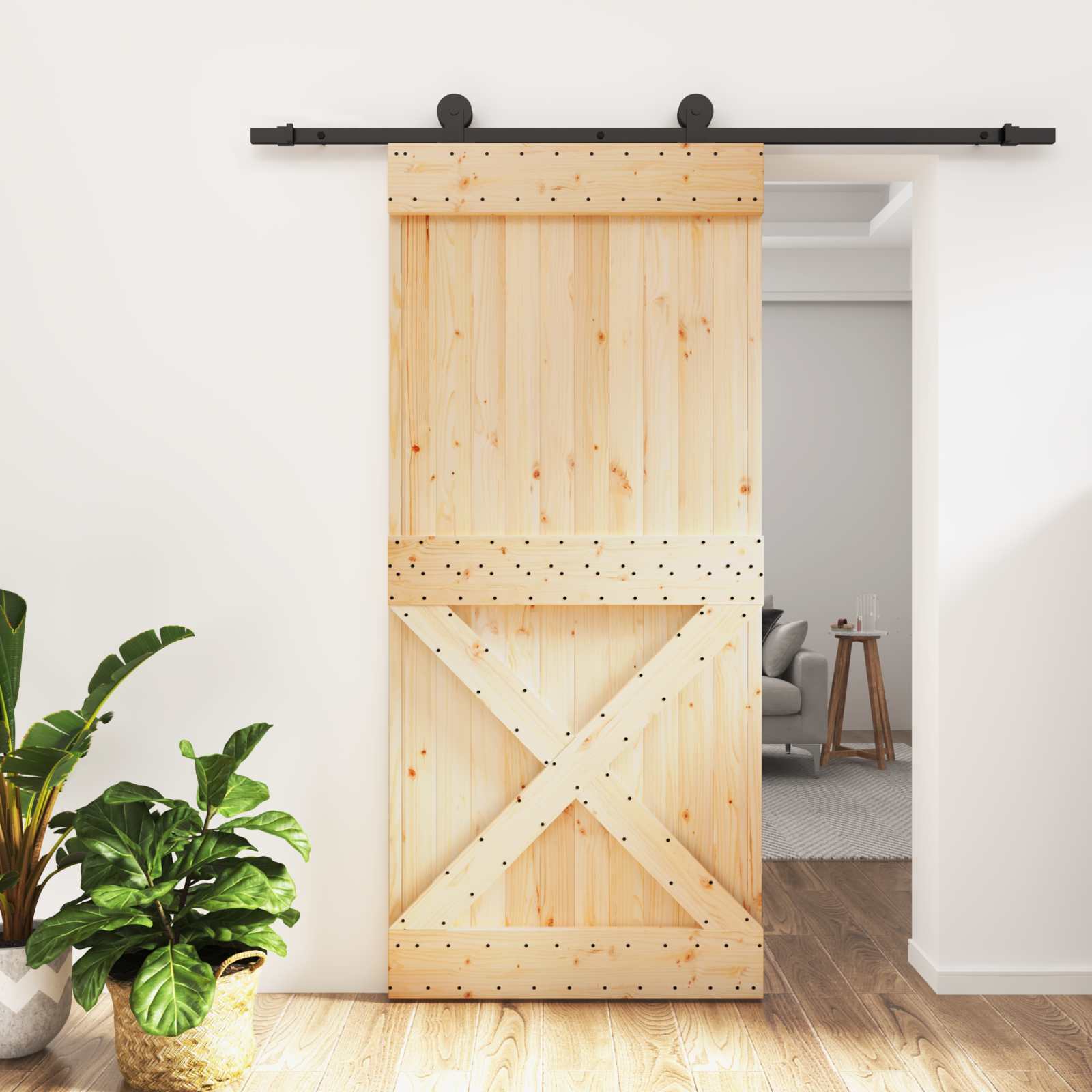 Schuifdeur Naturel en Zwart 95 x 210 cm Massief Grenenhout is nu te koop bij PeponiXL, paradijselijk wonen!