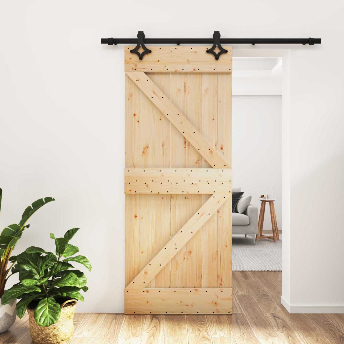 Schuifdeur Naturel en Zwart 85 x 210 cm Massief Grenenhout is nu te koop bij PeponiXL, paradijselijk wonen!