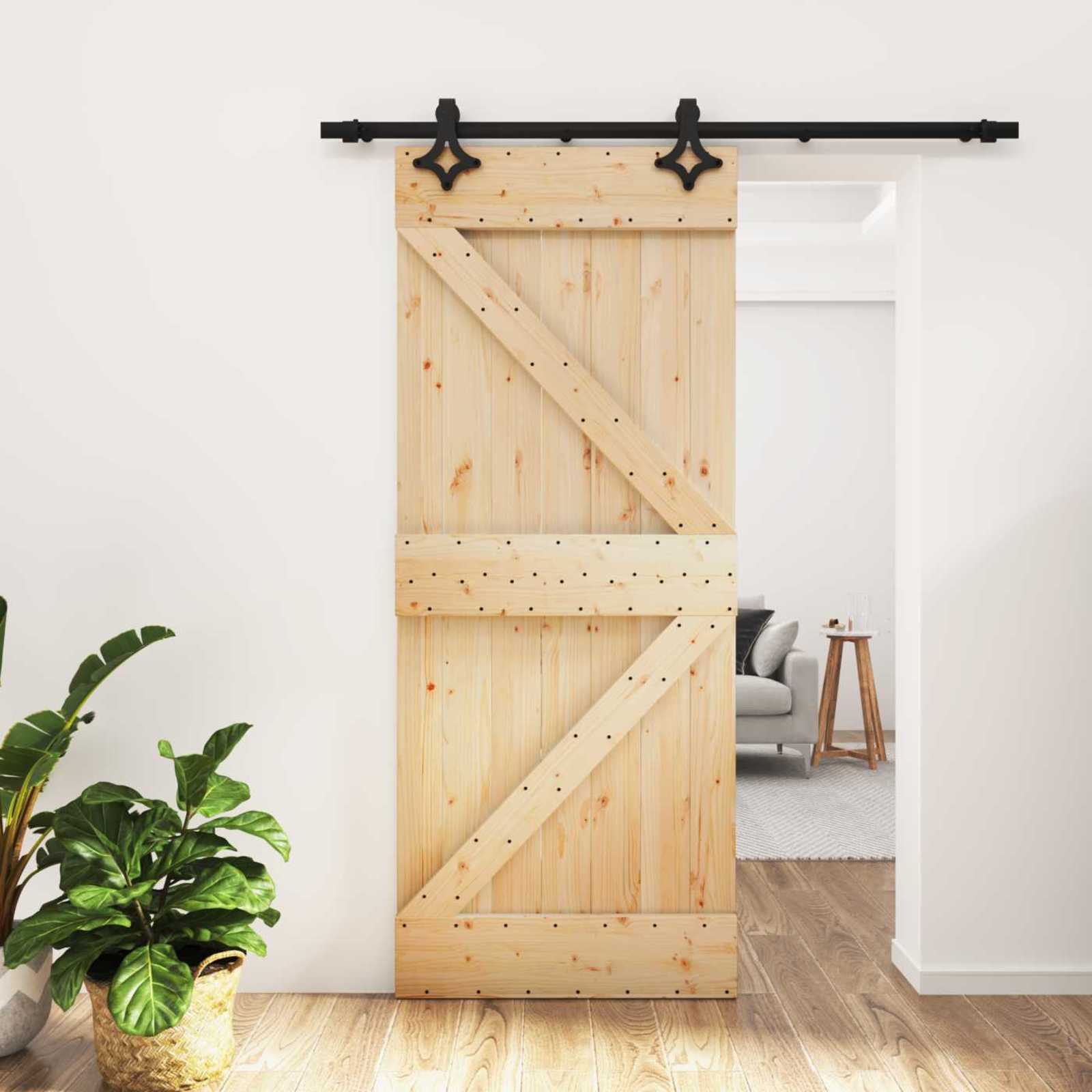 Schuifdeur Naturel en Zwart 85 x 210 cm Massief Grenenhout is nu te koop bij PeponiXL, paradijselijk wonen!