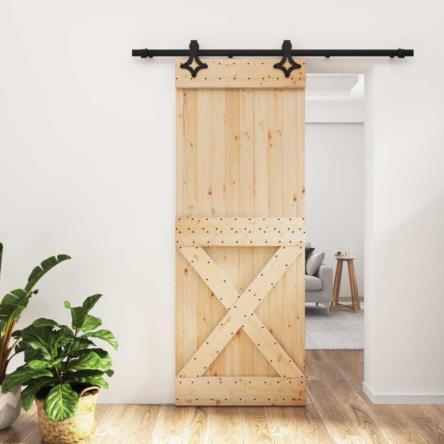 Schuifdeur Naturel en Zwart 80 x 210 cm Massief Grenenhout is nu te koop bij PeponiXL, paradijselijk wonen!
