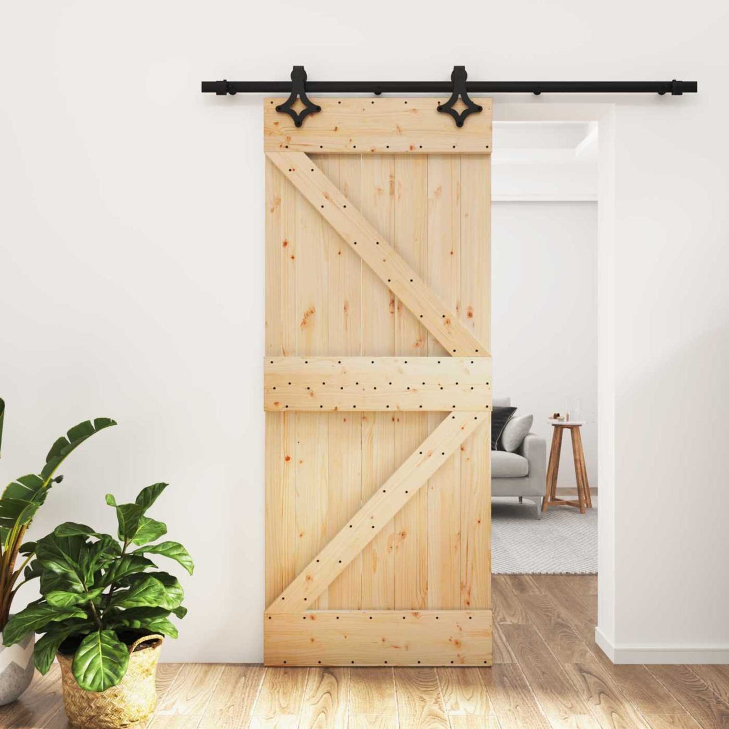 Schuifdeur Naturel en Zwart 85 x 210 cm Massief Grenenhout is nu te koop bij PeponiXL, paradijselijk wonen!