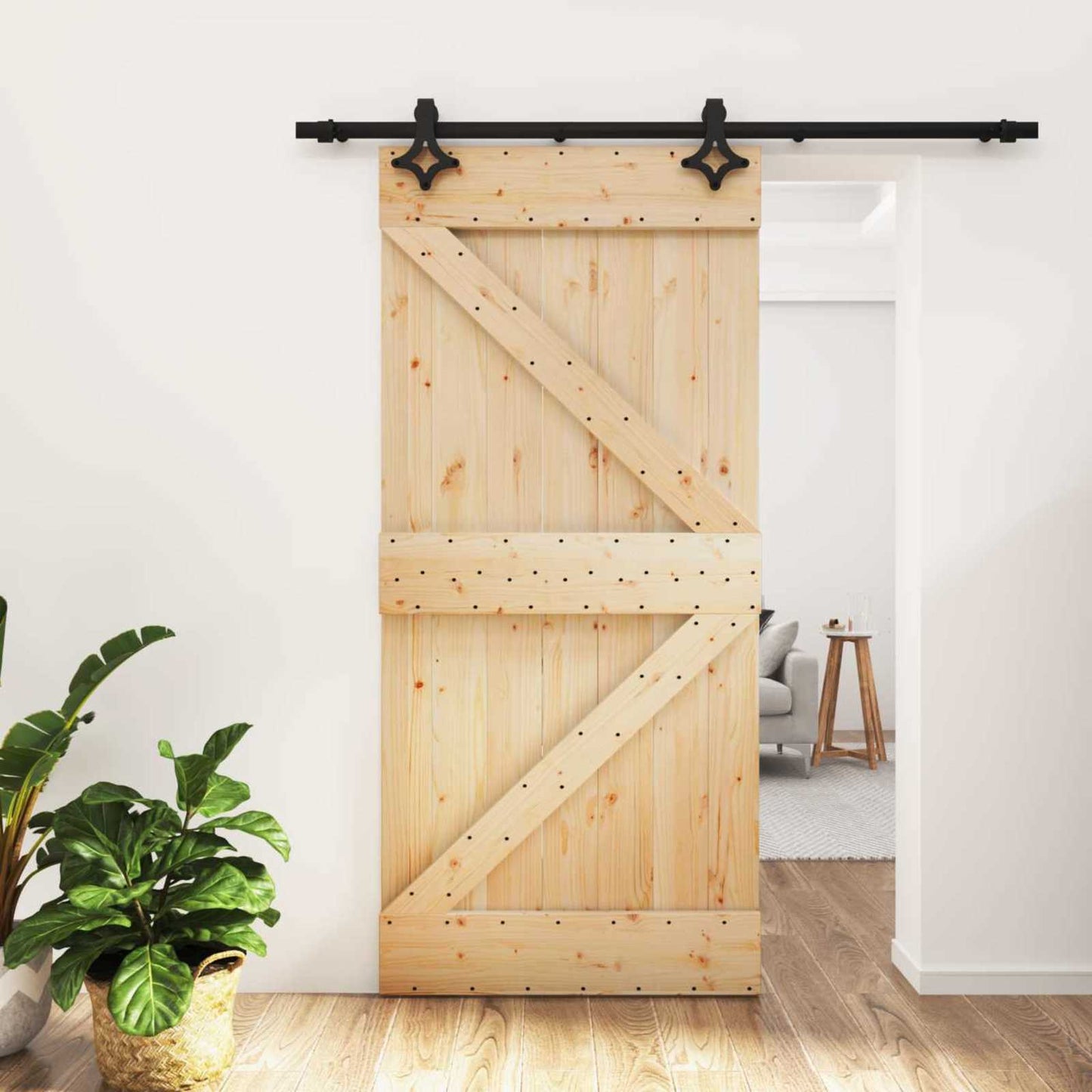 Schuifdeur Naturel en Zwart 95 x 210 cm Massief Grenenhout is nu te koop bij PeponiXL, paradijselijk wonen!