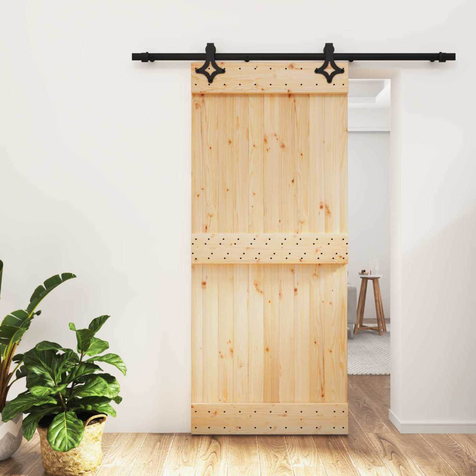 Schuifdeur Naturel en Zwart 90 x 210 cm Massief Grenenhout is nu te koop bij PeponiXL, paradijselijk wonen!